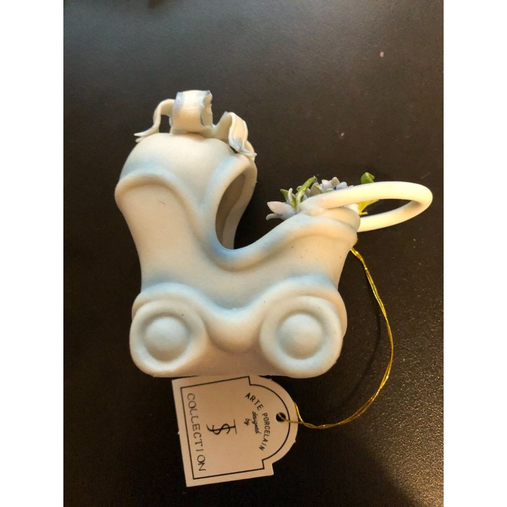 Porcelain Blue Baby Carriage Arte Porcelain designed by JS Collection Signed